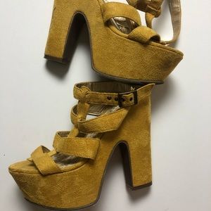 Mustard yellow ankle strap platform heel size 6